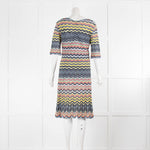 M Missoni Grey Yellow Zig Zag Short Sleeve Knit Dress