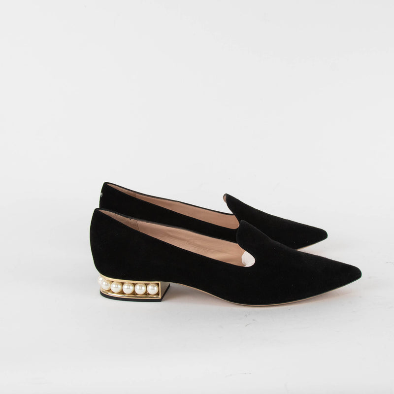Nicholas Kirkwood Black Suede Faux Pearl Heel Shoes