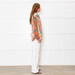 Sandro Orange Green Tie-Dye Embroidered Shirt