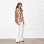 Sandro Orange Green Tie-Dye Embroidered Shirt