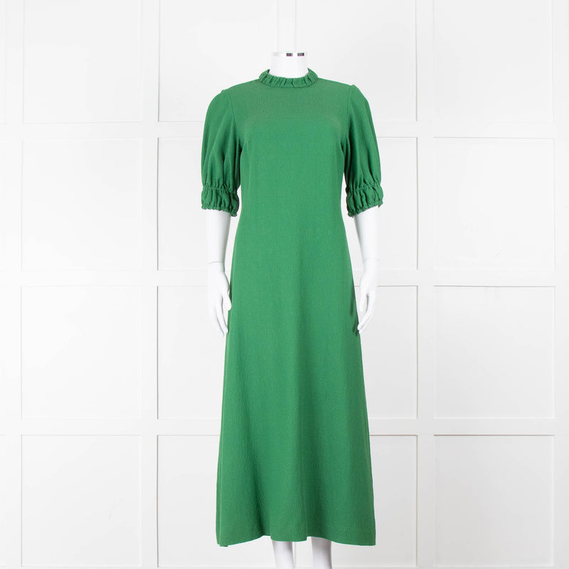 Emilia Wickstead Green High Neck Cold Shoulder Midi Dress