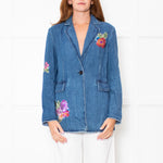 Love Moschino Blue Denim Embellished Blazer Jacket