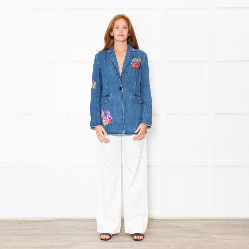 Love Moschino Blue Denim Embellished Blazer Jacket