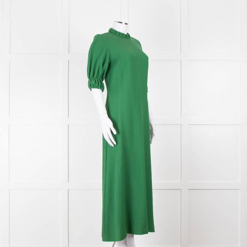 Emilia Wickstead Green High Neck Cold Shoulder Midi Dress