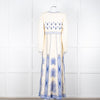 Emporio Sirenuse Cream Blue Embroidery Cotton Linen Blend Maxi Dress6