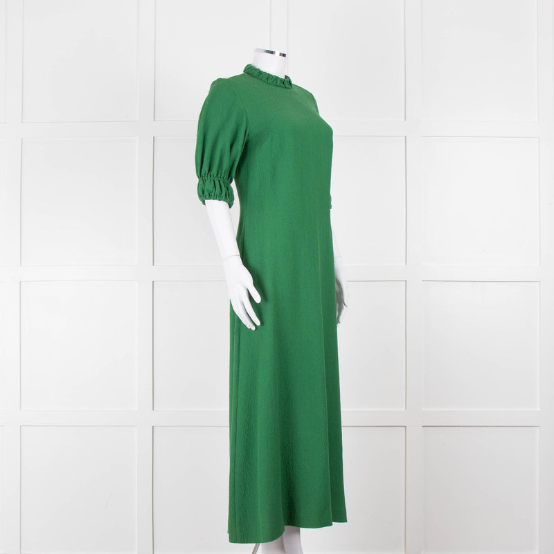 Emilia Wickstead Green High Neck Cold Shoulder Midi Dress