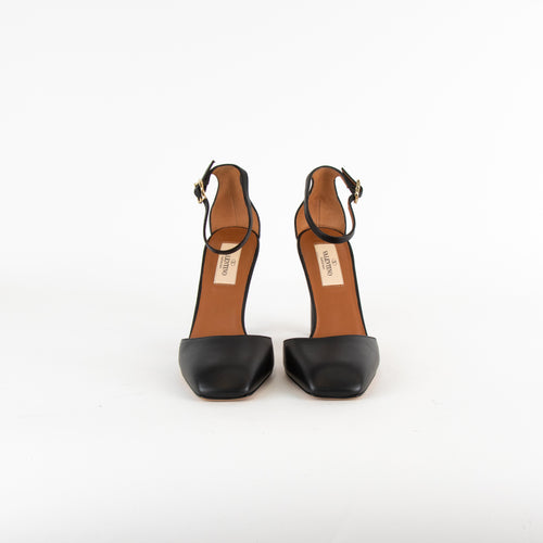 Valentino Black Leather Ankle Strap Heeled Shoes