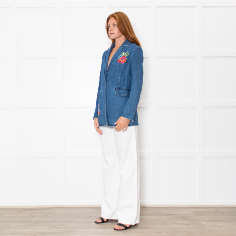 Love Moschino Blue Denim Embellished Blazer Jacket