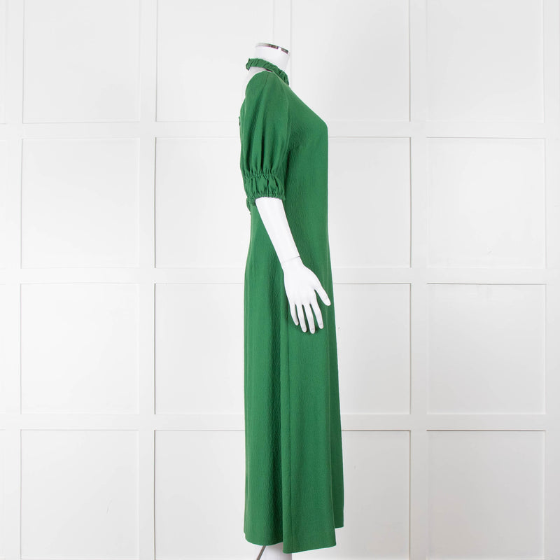 Emilia Wickstead Green High Neck Cold Shoulder Midi Dress