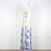 Emporio Sirenuse Cream Blue Embroidery Cotton Linen Blend Maxi Dress6