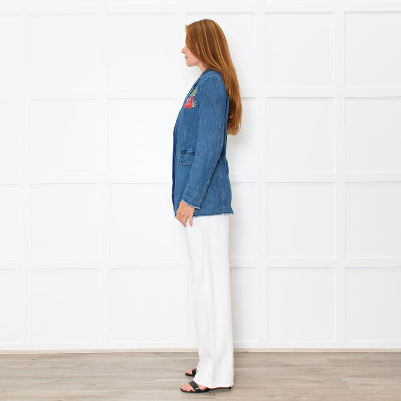 Love Moschino Blue Denim Embellished Blazer Jacket