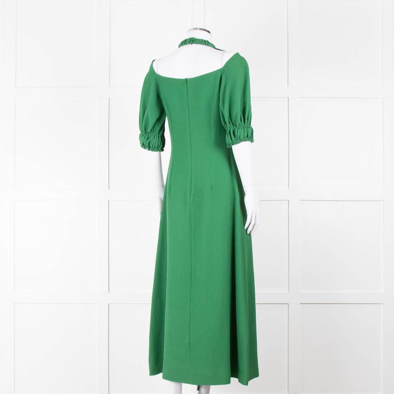 Emilia Wickstead Green High Neck Cold Shoulder Midi Dress