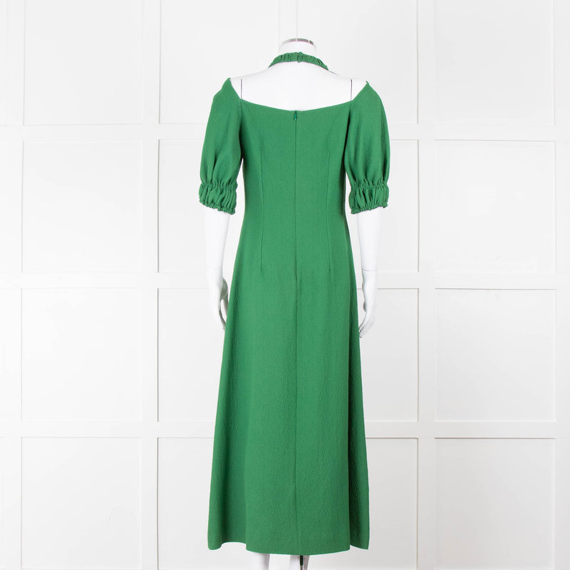 Emilia Wickstead Green High Neck Cold Shoulder Midi Dress