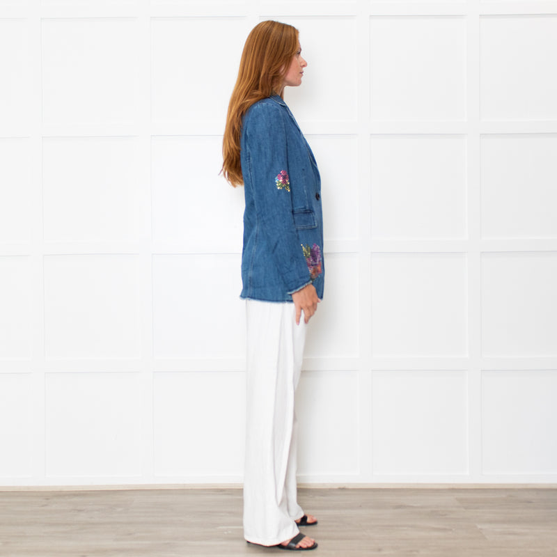 Love Moschino Blue Denim Embellished Blazer Jacket