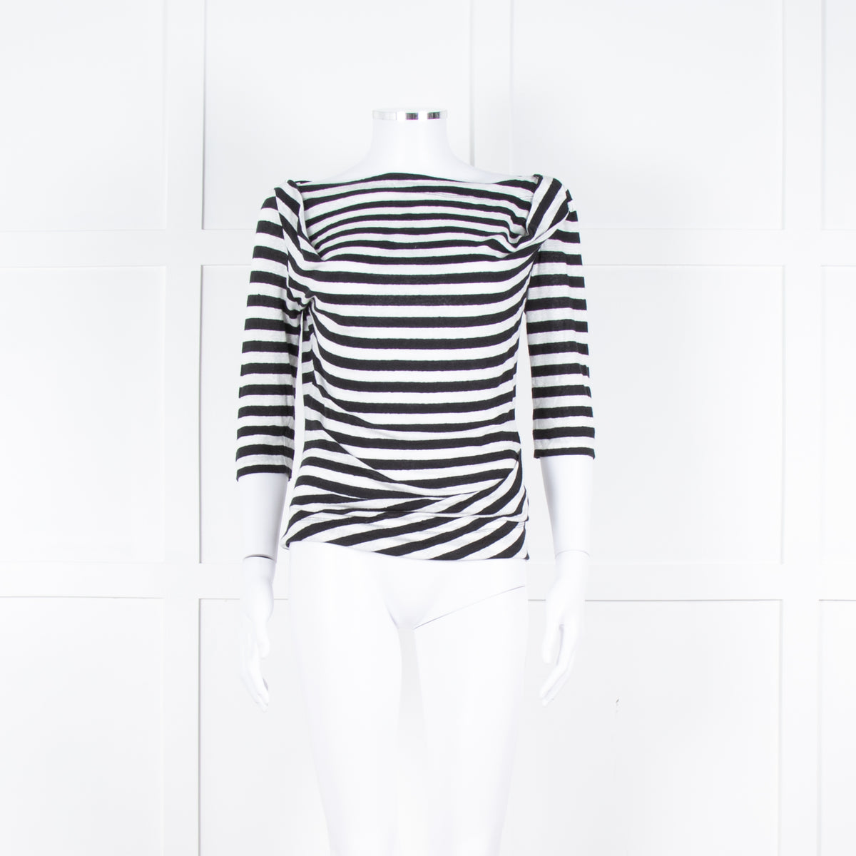 Vivienne Westwood White Black Stripes 3/4 Sleeves Wide Neck Top