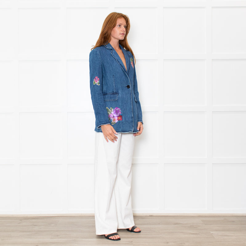 Love Moschino Blue Denim Embellished Blazer Jacket