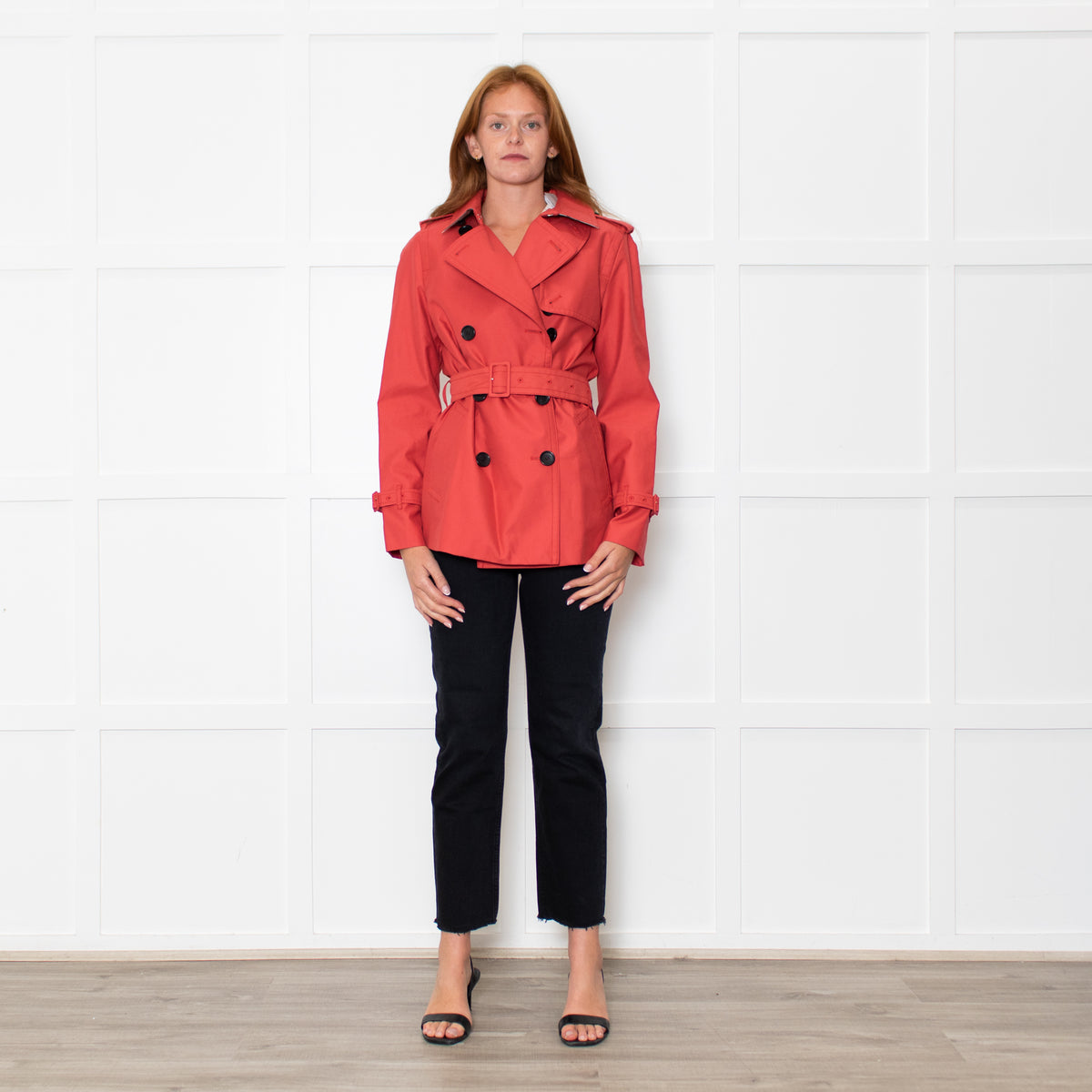 Coach Coral Red Short Length Trench Coat