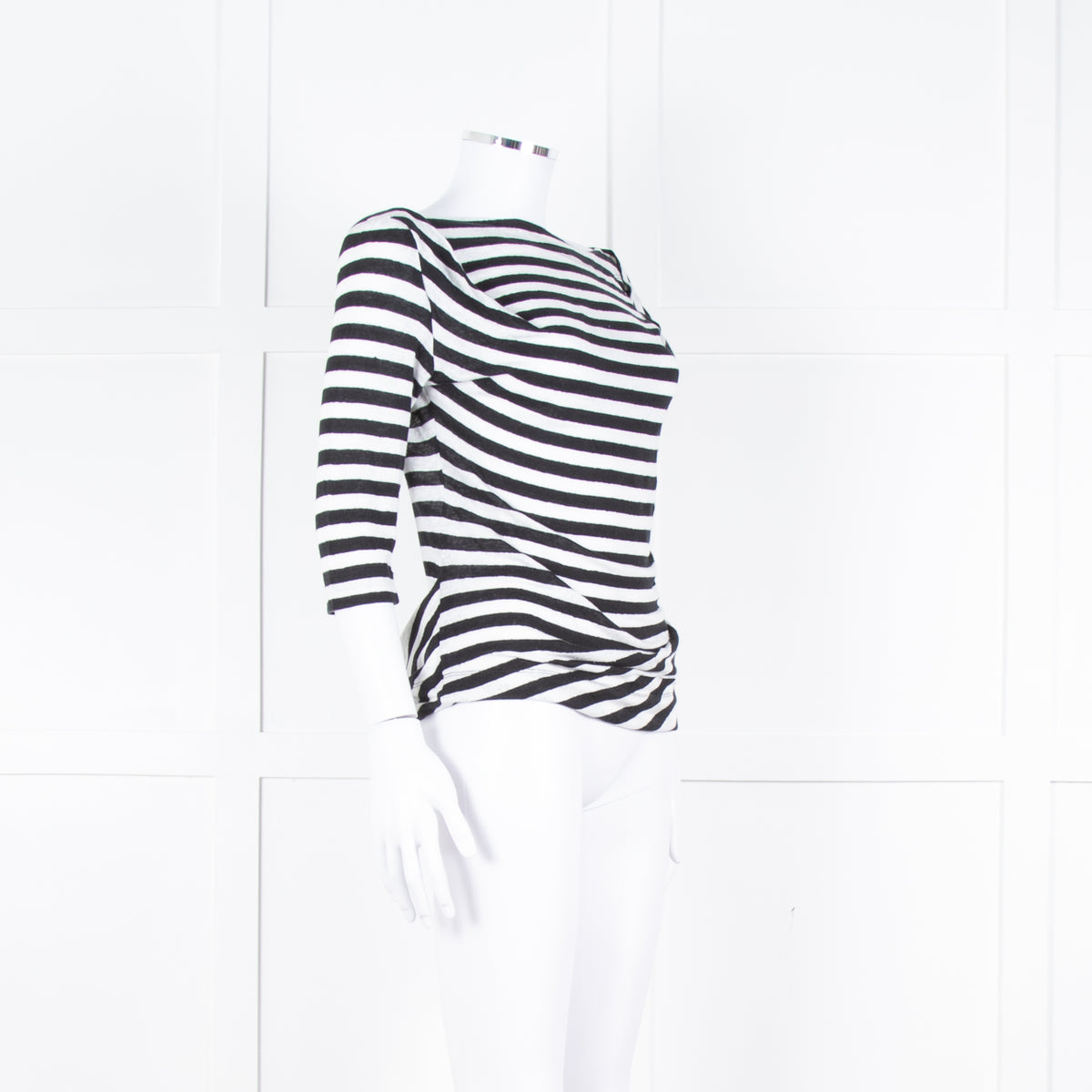 Vivienne Westwood White Black Stripes 3/4 Sleeves Wide Neck Top