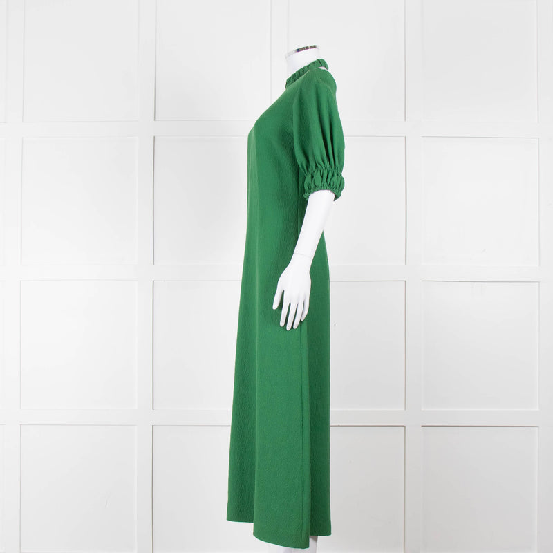 Emilia Wickstead Green High Neck Cold Shoulder Midi Dress