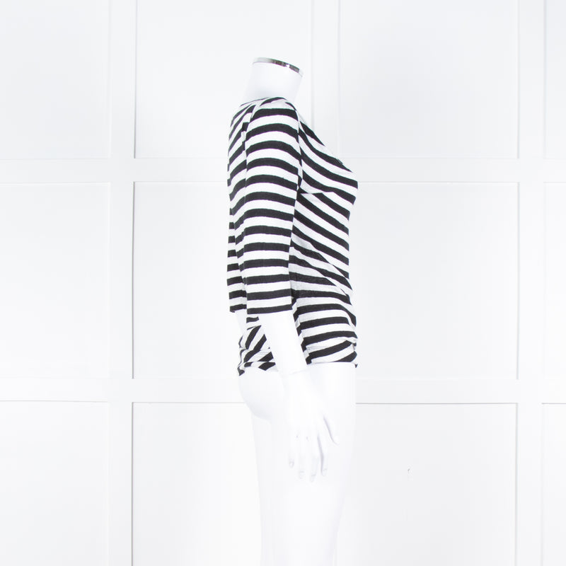 Vivienne Westwood White Black Stripes 3/4 Sleeves Wide Neck Top