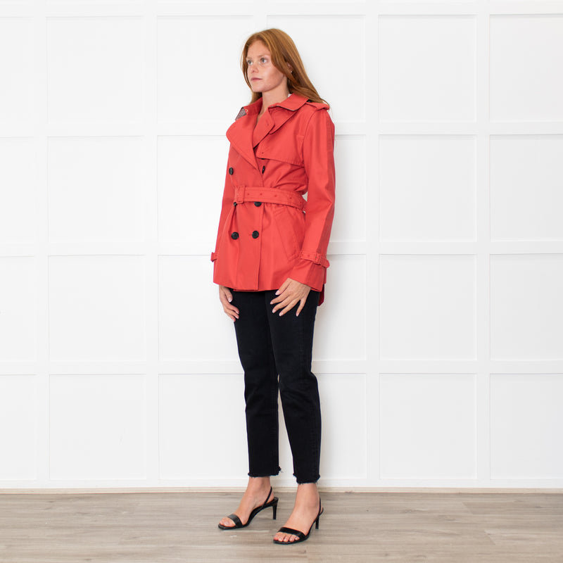 Coach Coral Red Short Length Trench Coat