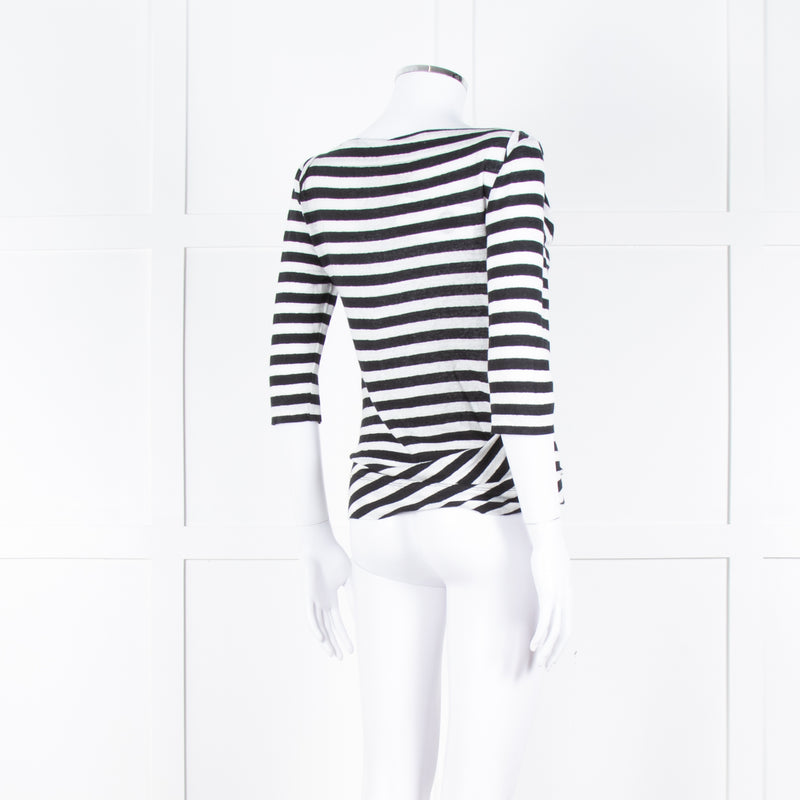 Vivienne Westwood White Black Stripes 3/4 Sleeves Wide Neck Top