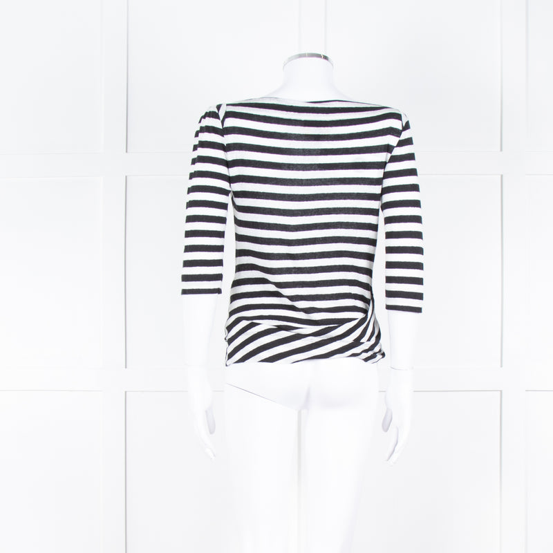 Vivienne Westwood White Black Stripes 3/4 Sleeves Wide Neck Top
