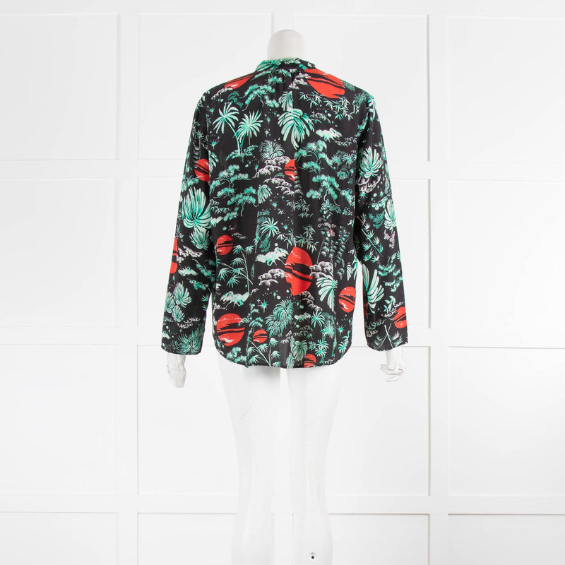 Rixo London Black Red Green Floral Print Blouse