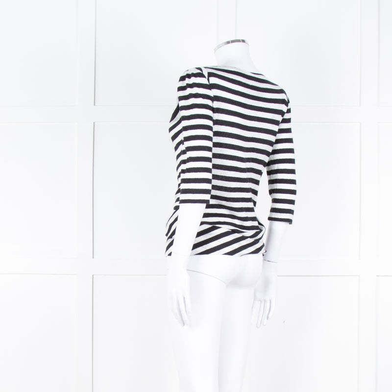 Vivienne Westwood White Black Stripes 3/4 Sleeves Wide Neck Top