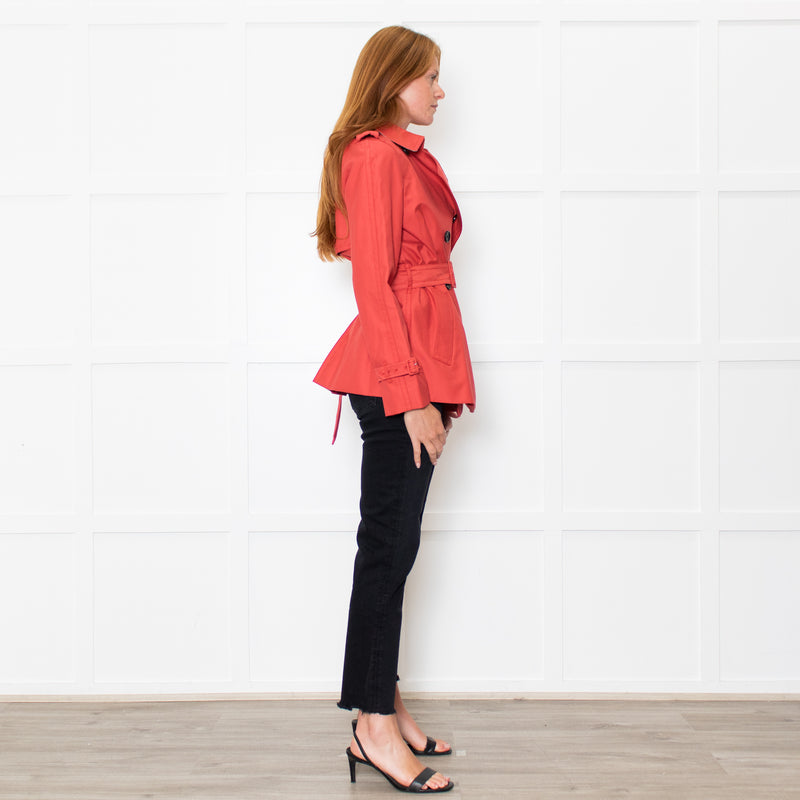 Coach Coral Red Short Length Trench Coat