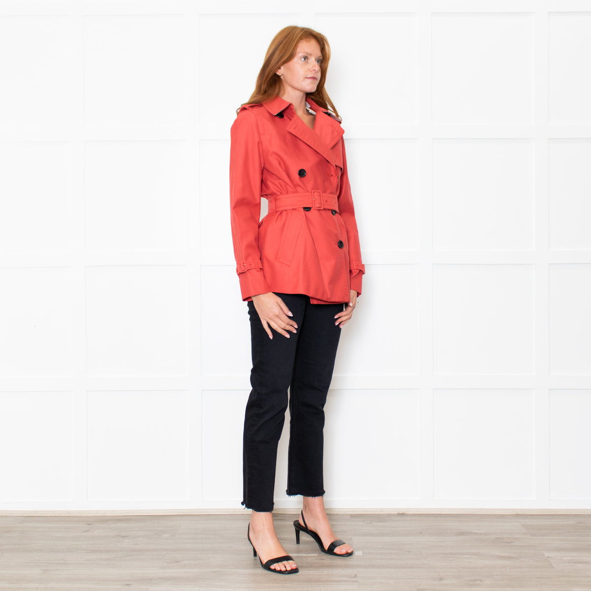 Coach Coral Red Short Length Trench Coat