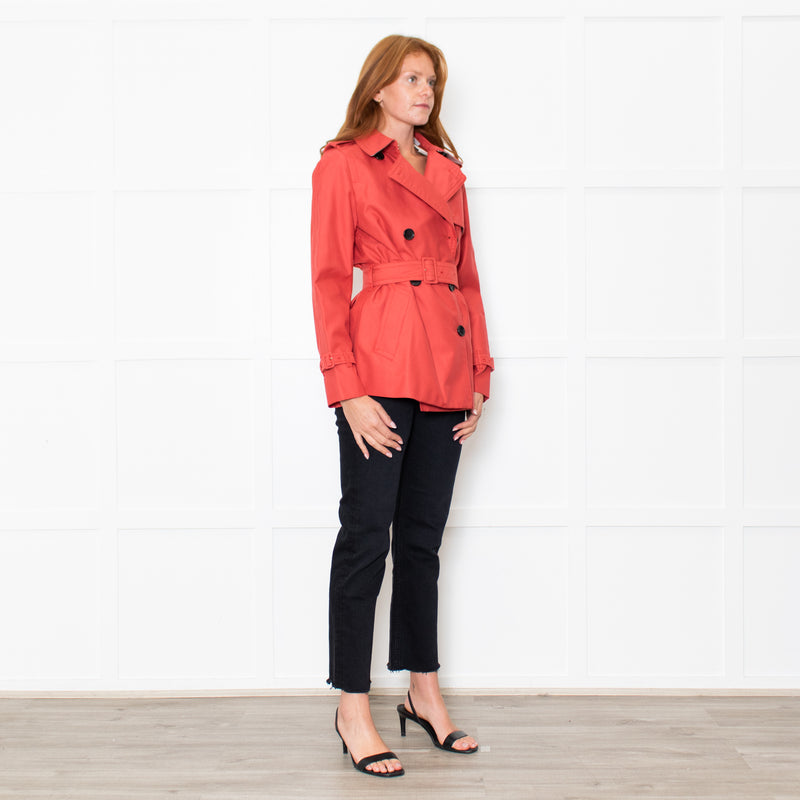 Coach Coral Red Short Length Trench Coat