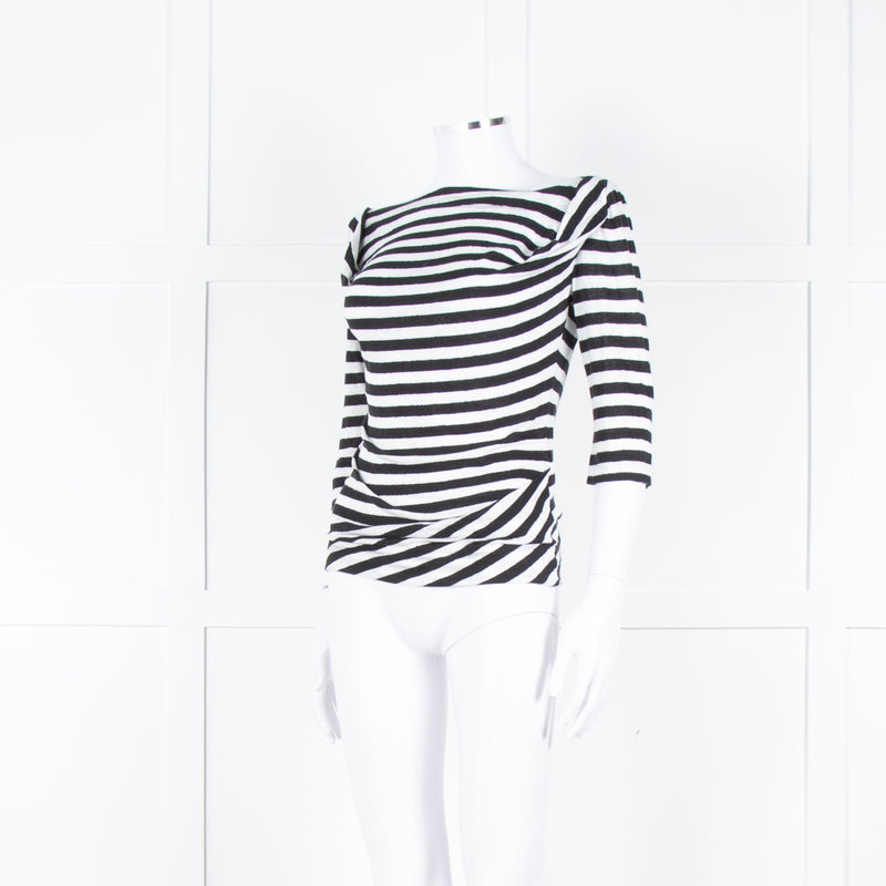 Vivienne Westwood White Black Stripes 3/4 Sleeves Wide Neck Top