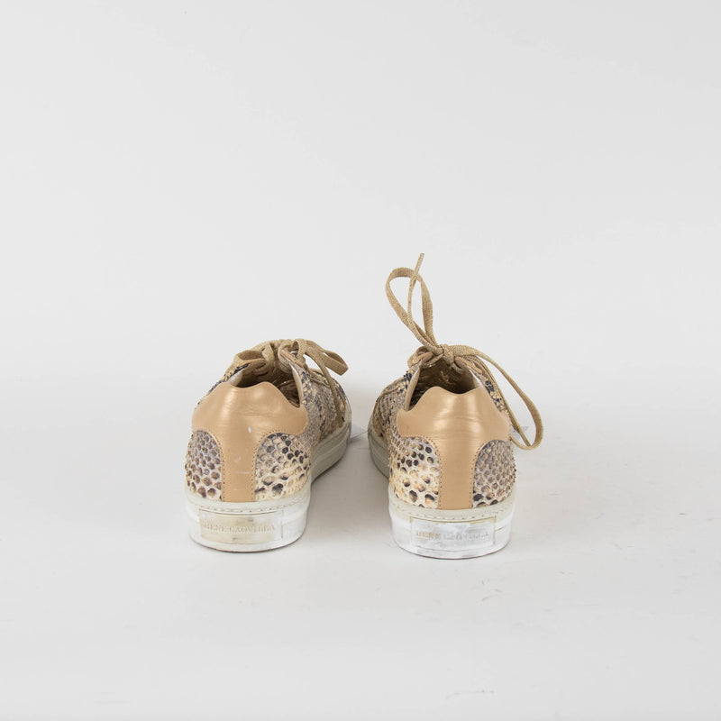 Rene Caovilla Beige Snake Skin Diamante Toe Trainers
