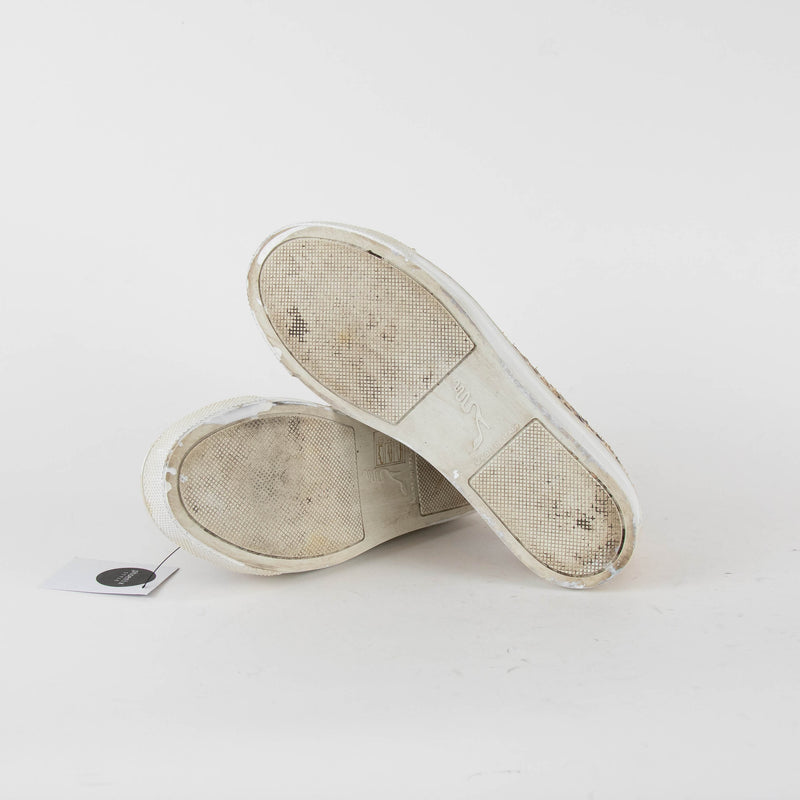 Rene Caovilla Beige Snake Skin Diamante Toe Trainers