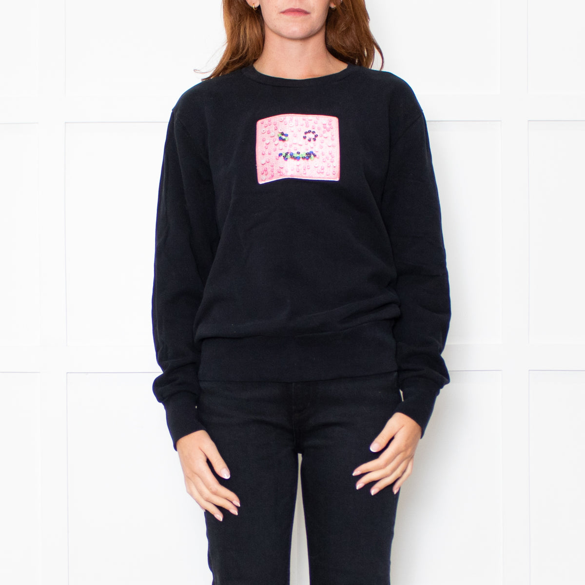 Acne Studios Black Pink Beaded Face Sweatshirt