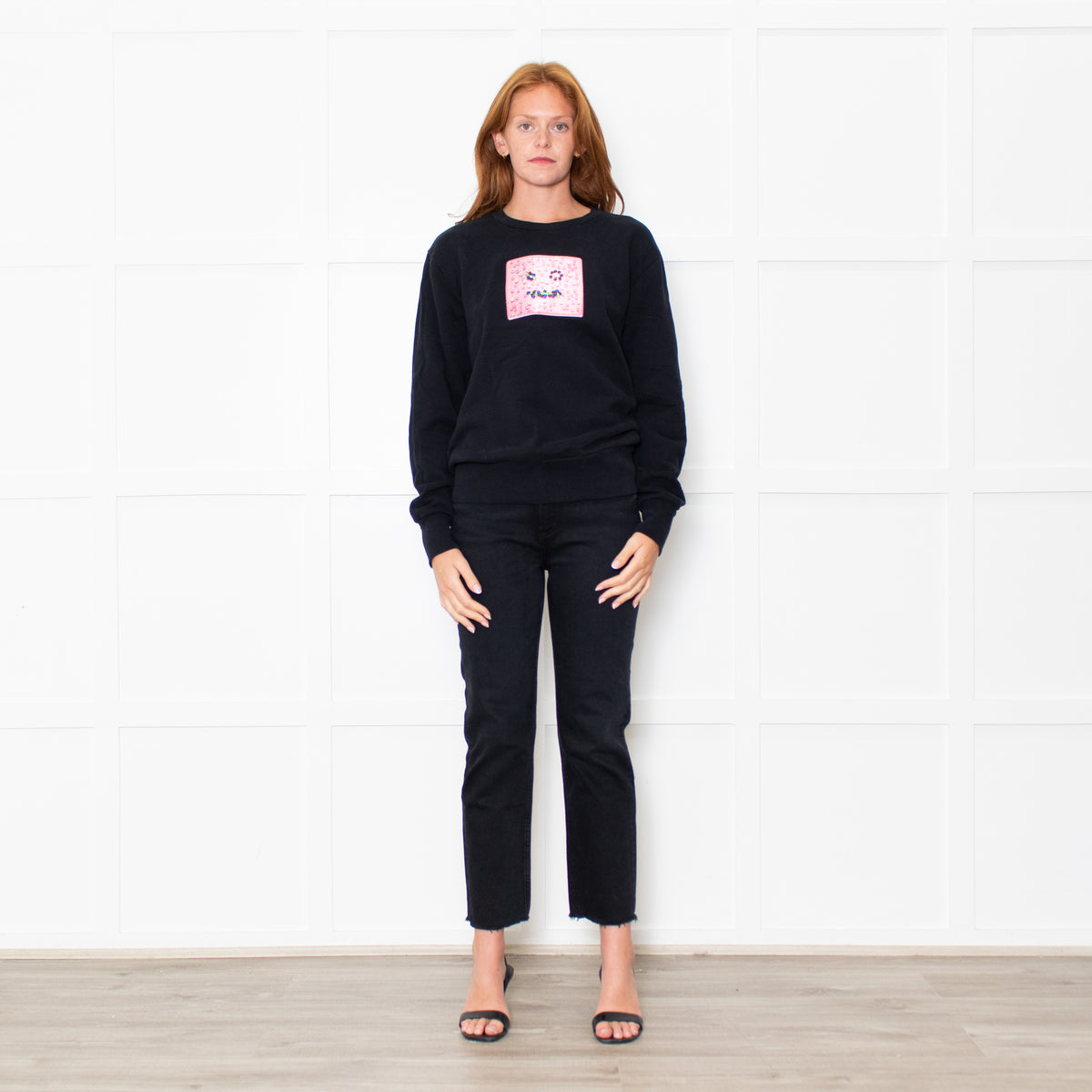 Acne Studios Black Pink Beaded Face Sweatshirt