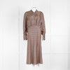 Joseph Orange Blue Check Silk Long Sleeve Midi Dress