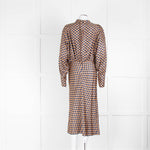 Joseph Orange Blue Check Silk Long Sleeve Midi Dress