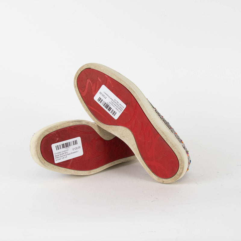 Christian Louboutin Beige Snake Skin Effect Diamante Boat Sneakers