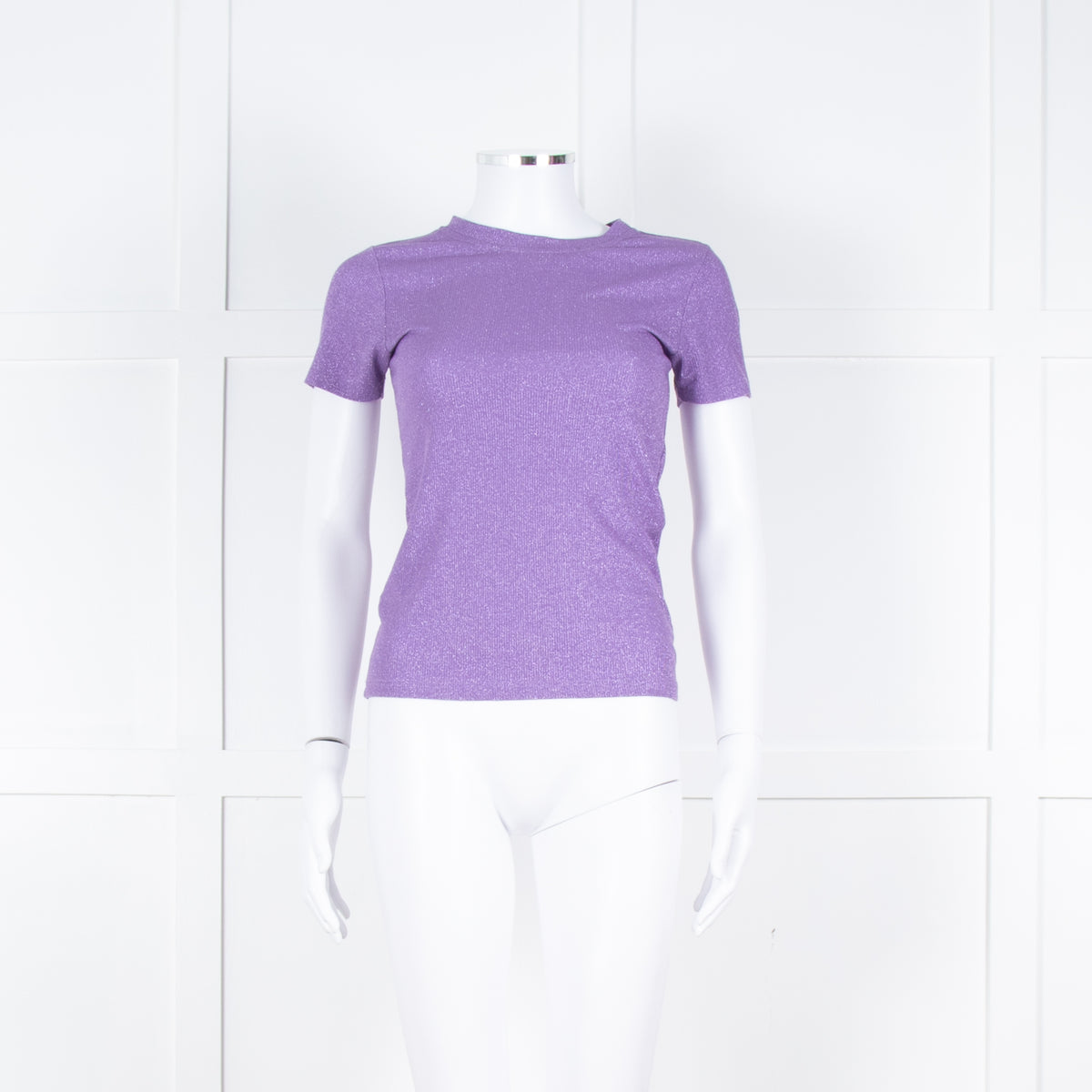 Essentiel Antwerp Purple Knit Metallic Thread Round Neck Top