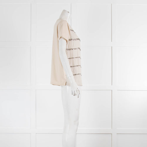 Weekend Max Mara Beige Embroidered Front Short Sleeve Top