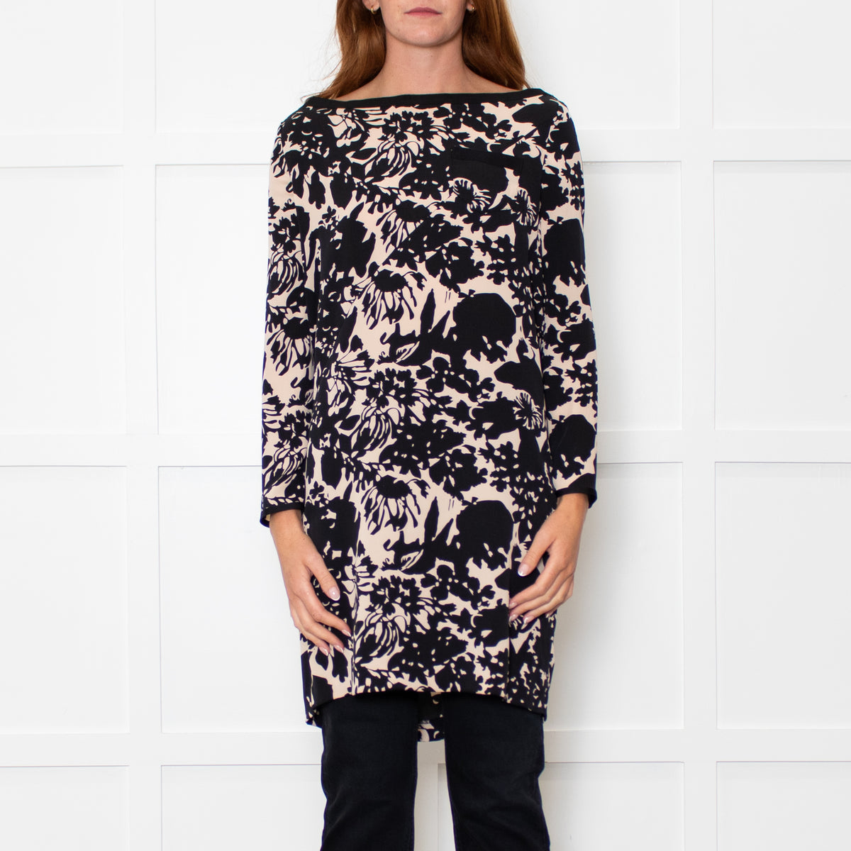 Diane Von Furstenberg Black Beige Floral Tunic