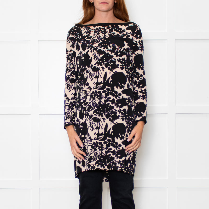 Diane Von Furstenberg Black Beige Floral Tunic