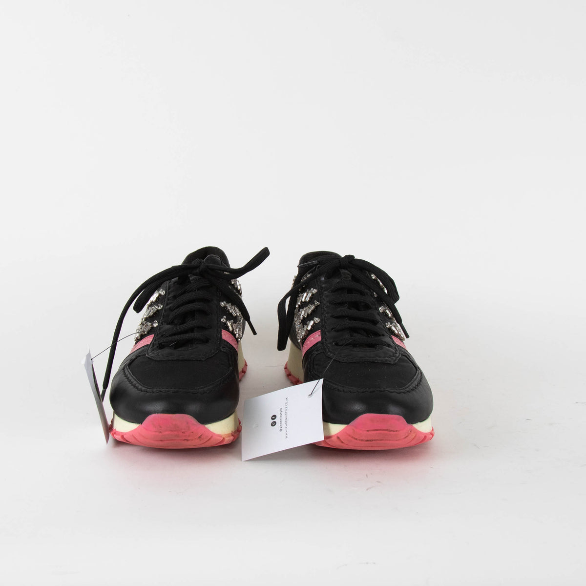 Prada Black Pink Diamante Lace Up Trainers