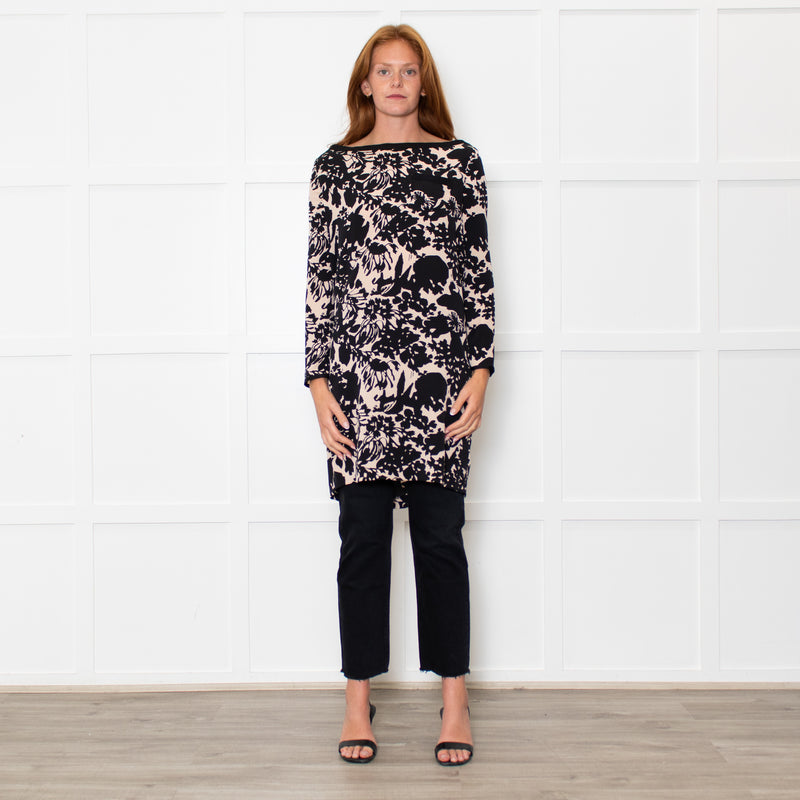 Diane Von Furstenberg Black Beige Floral Tunic