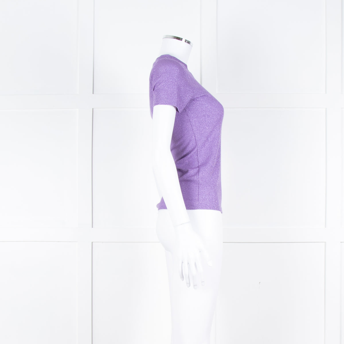 Essentiel Antwerp Purple Knit Metallic Thread Round Neck Top