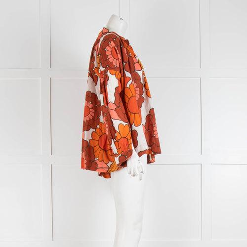 Dodo Baror Cream Orange Floral Cotton Long Sleeve Top