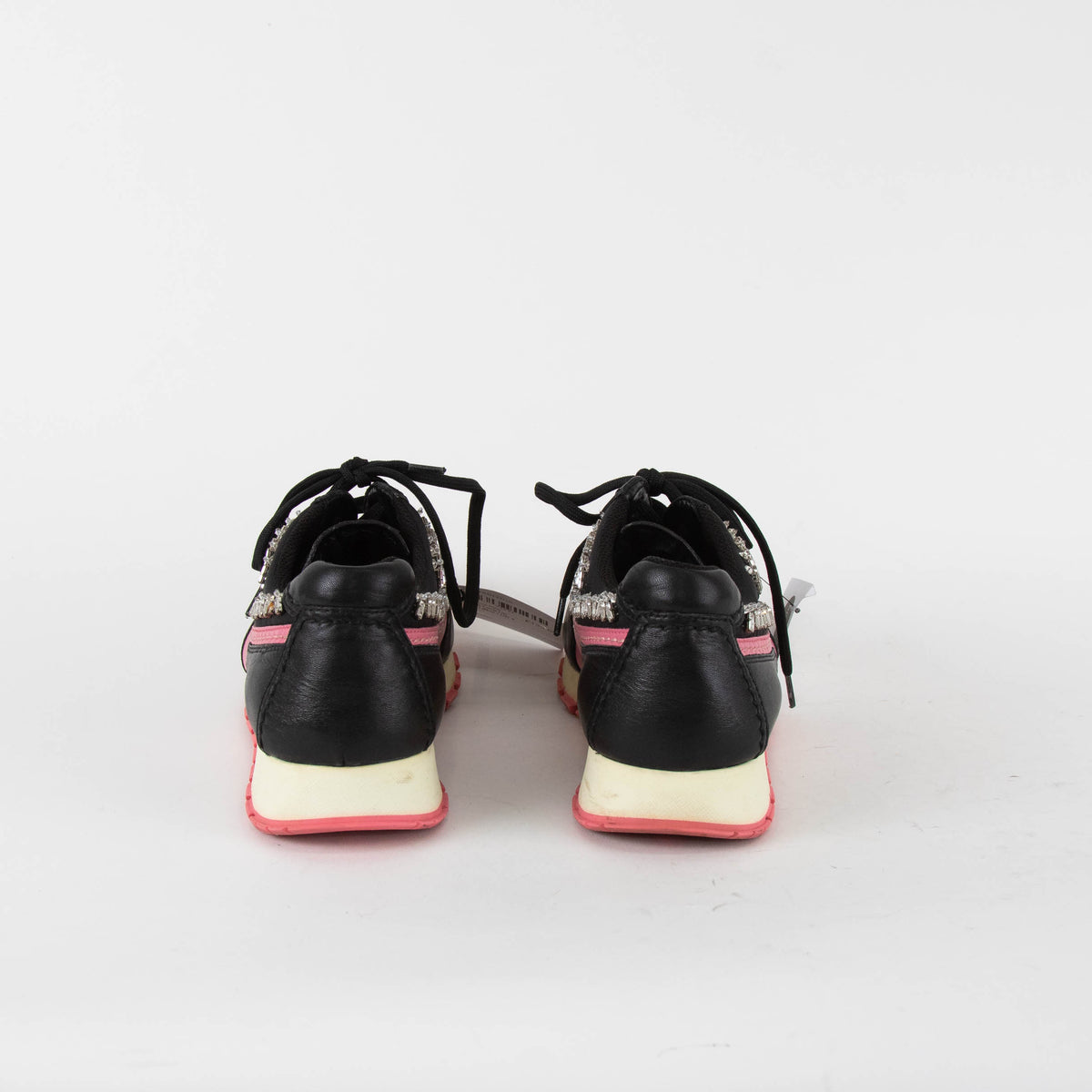 Prada Black Pink Diamante Lace Up Trainers
