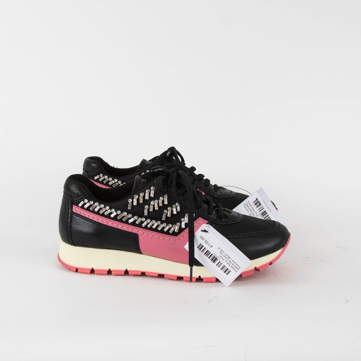 Prada Black Pink Diamante Lace Up Trainers